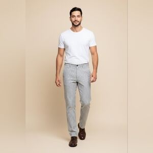 Linea Naturale SZ 34 Flat Front Blue White Micro Pinstripe Cotton Preppy Pants